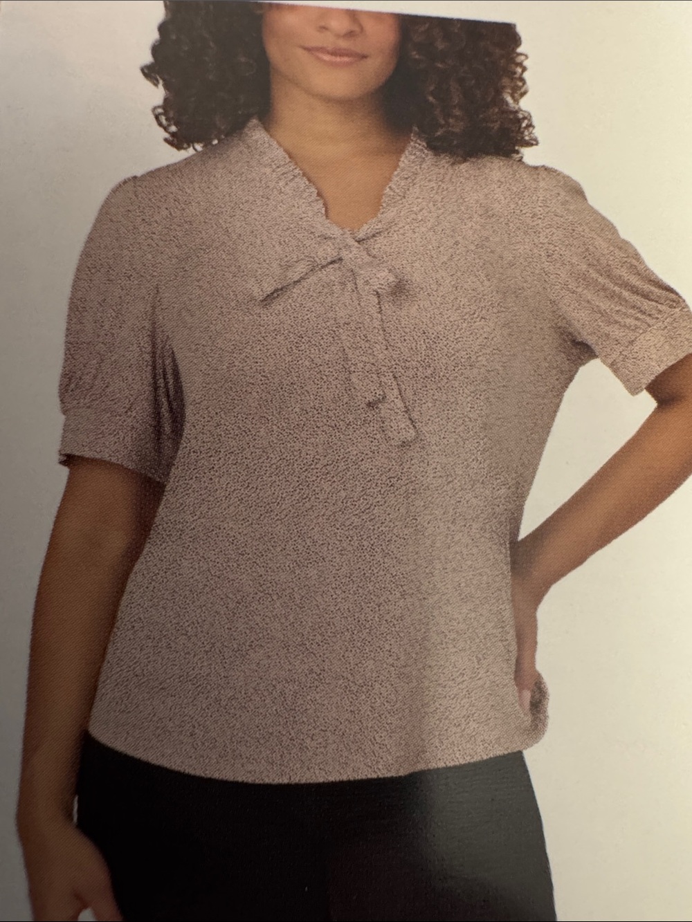 Adrianna Papell Women’s Polka Dot Blouse V-Neck Ruffle Sleeve
